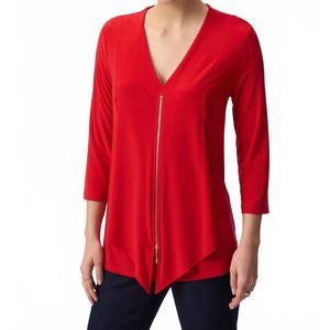 NEW JOSEPH RIBKOFF layered zip front quarter sleeve v-neck top in radiant red